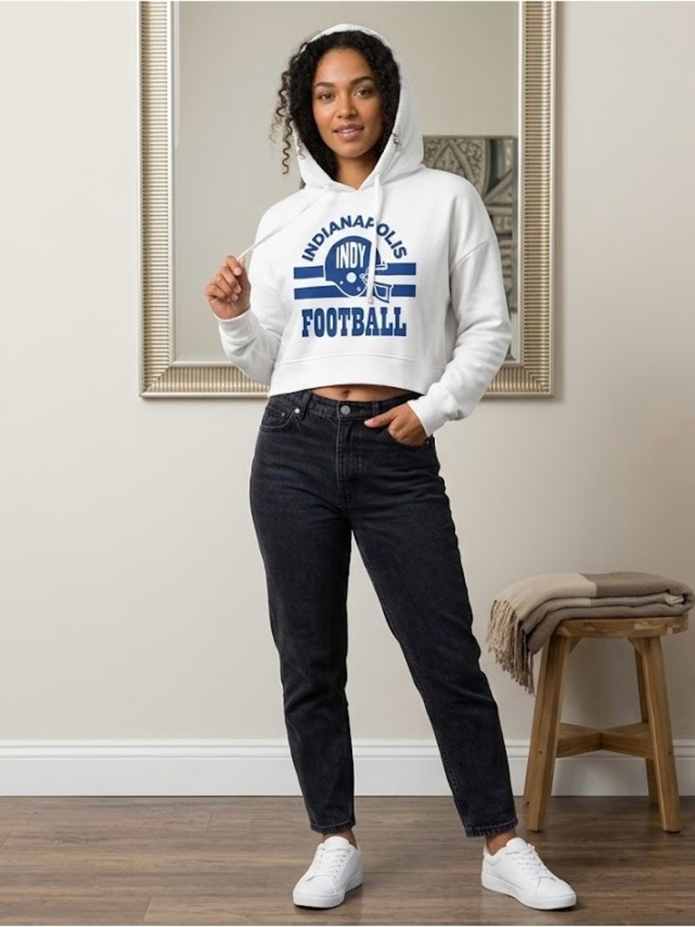Indianapolis Colts Football Crop Hoodie - Indy Blue & White - Women XXL